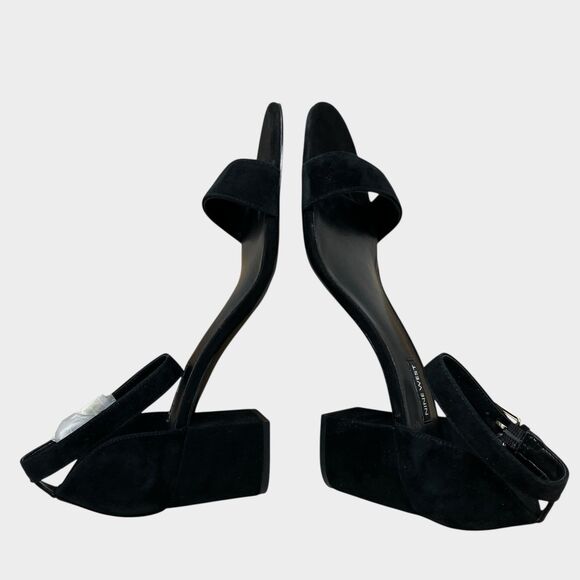 Nine West Open Toe Pumps 11M Black Suede Heels Ankle Strap Frostbite - Picture 7 of 13